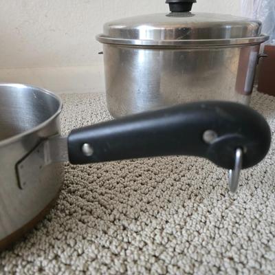 Assorted Kitchen Cookware & Handmade Hot Pads Lot Stainless steel pan set