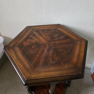 Vintage Hexagonal Two-Tier Wood Side Table