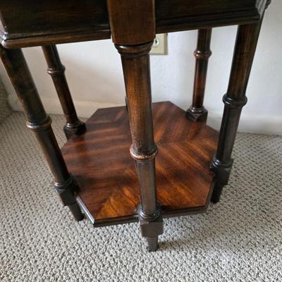 Vintage Hexagonal Two-Tier Wood Side Table