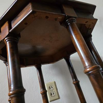 Vintage Hexagonal Two-Tier Wood Side Table