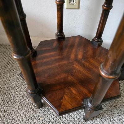 Vintage Hexagonal Two-Tier Wood Side Table