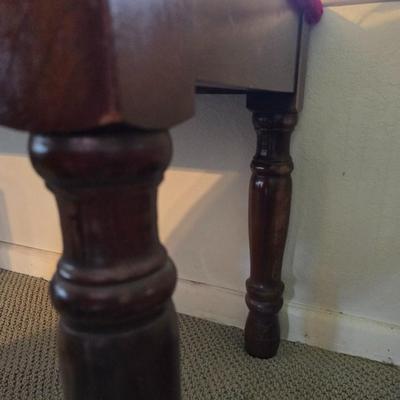 Vintage Wood Sofa table with Bold Red Upholstered Top