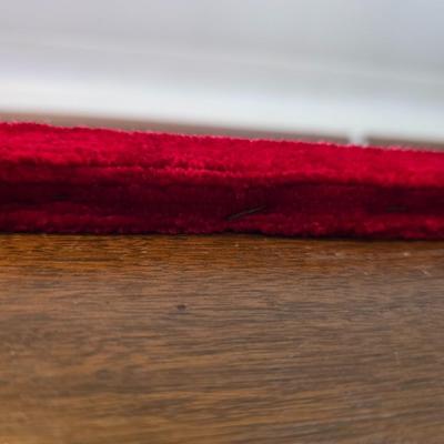 Vintage Wood Sofa table with Bold Red Upholstered Top