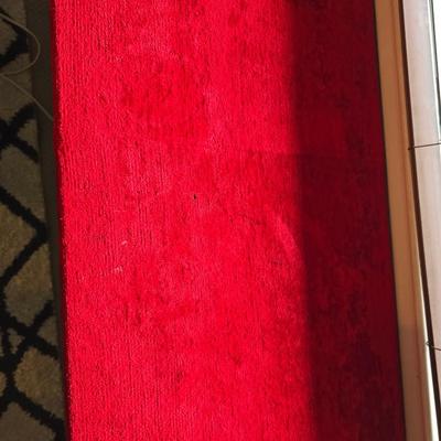 Vintage Wood Sofa table with Bold Red Upholstered Top