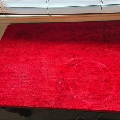 Vintage Wood Sofa table with Bold Red Upholstered Top