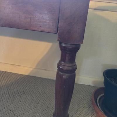 Vintage Wood Sofa table with Bold Red Upholstered Top