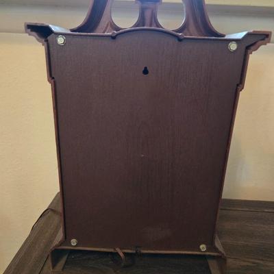 Vintage Wood Pedestal side Table with Regulator Mantel Clock