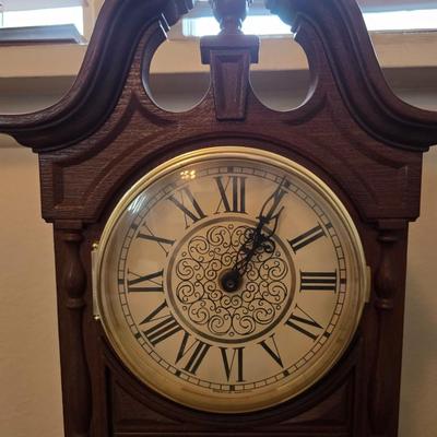 Vintage Wood Pedestal side Table with Regulator Mantel Clock