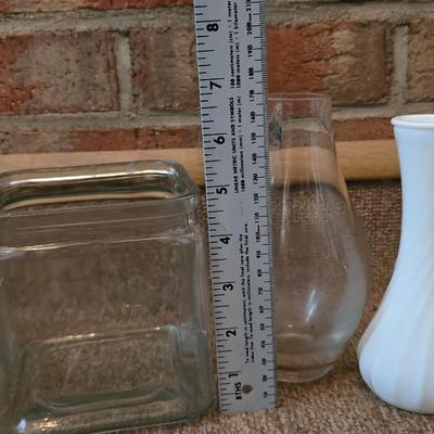 Lot of 9 Assorted Glass and Milk Glass Vases