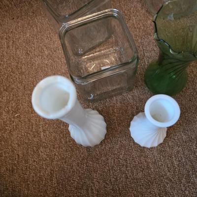 Lot of 9 Assorted Glass and Milk Glass Vases