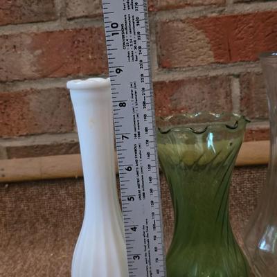 Lot of 9 Assorted Glass and Milk Glass Vases