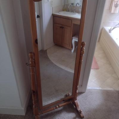 Pine Wood Finish Cheval Mirror