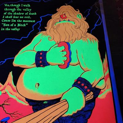 Vintage 1970's Caveman Blacklight Poster Meanest S.O.B. AA Sales Seattle USA Man Cave