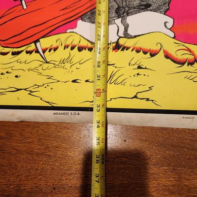 Vintage 1970's Caveman Blacklight Poster Meanest S.O.B. AA Sales Seattle USA Man Cave
