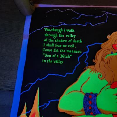 Vintage 1970's Caveman Blacklight Poster Meanest S.O.B. AA Sales Seattle USA Man Cave