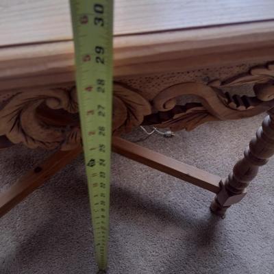 Pine Wood Natural Finish Accent Table with Carved Apron
