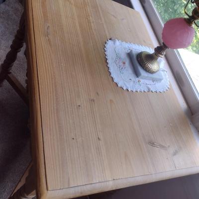 Pine Wood Natural Finish Accent Table with Carved Apron