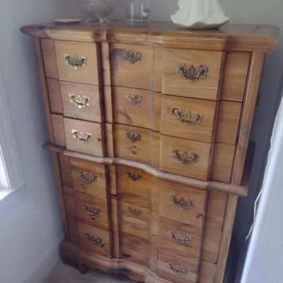 Pine Wood Six Drawer Tallboy Dresser