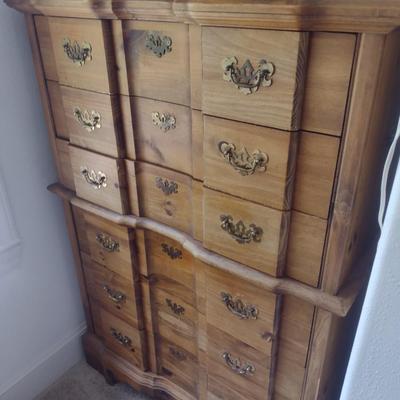 Pine Wood Six Drawer Tallboy Dresser
