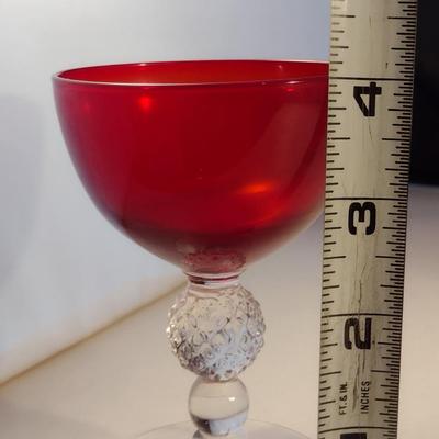 Morgantown 'Golf Ball' Low Sherbet Ruby Colored Glass- Ten Pieces