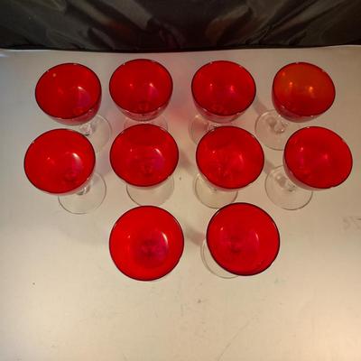 Morgantown 'Golf Ball' Low Sherbet Ruby Colored Glass- Ten Pieces