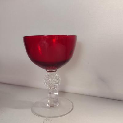 Morgantown 'Golf Ball' Low Sherbet Ruby Colored Glass- Ten Pieces