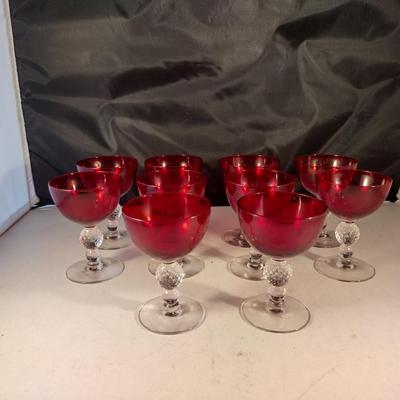 Morgantown 'Golf Ball' Low Sherbet Ruby Colored Glass- Ten Pieces