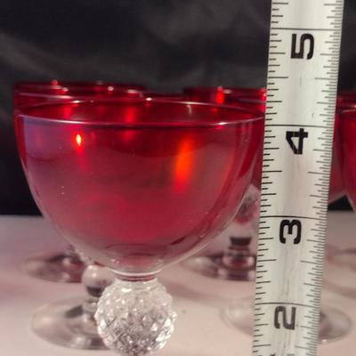 Morgantown 'Golf Ball' Low Sherbet Ruby Colored Glass- Ten Pieces