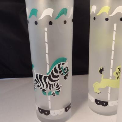 Vintage MCM Libbey Carousel Frosted Highball Glasses- Assorted Designs- Set of Six