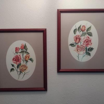 Pair of Framed Suzy Farrell Watercolor Prints