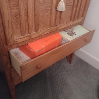 Wood Writing Desk with Double Drawer Storage