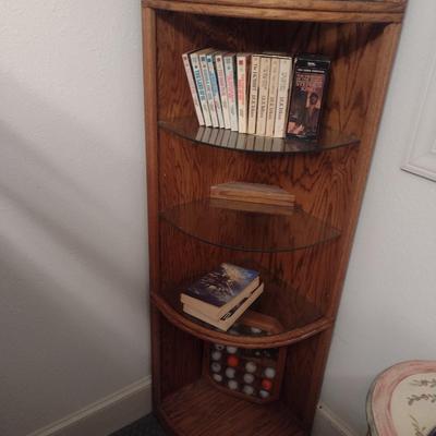 Wood Corner Storage Tower with Glass Inlay Shelves (No Contents) Choice A