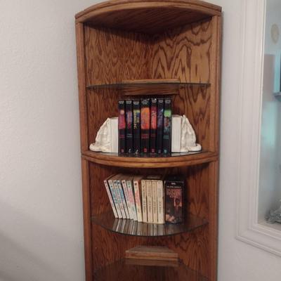 Wood Corner Storage Tower with Glass Inlay Shelves (No Contents) Choice A