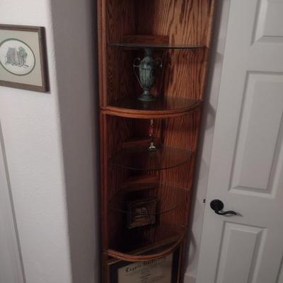 Wood Corner Storage Tower with Glass Inlay Shelves (No Contents) Choice B