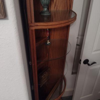 Wood Corner Storage Tower with Glass Inlay Shelves (No Contents) Choice B