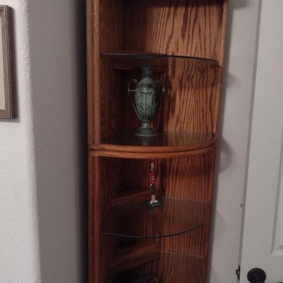 Wood Corner Storage Tower with Glass Inlay Shelves (No Contents) Choice B