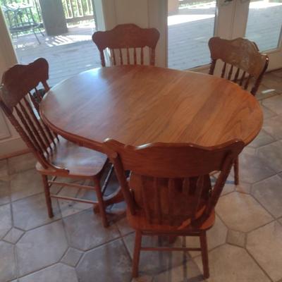 Solid Wood Oak Table and Four Matching Chairs