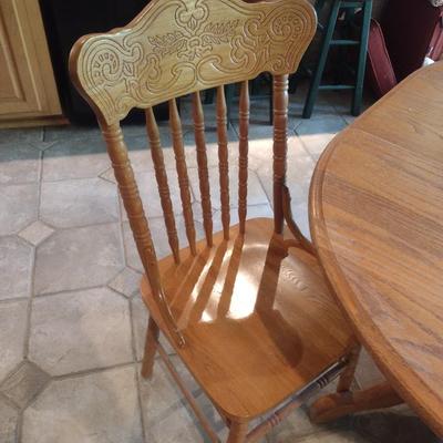 Solid Wood Oak Table and Four Matching Chairs
