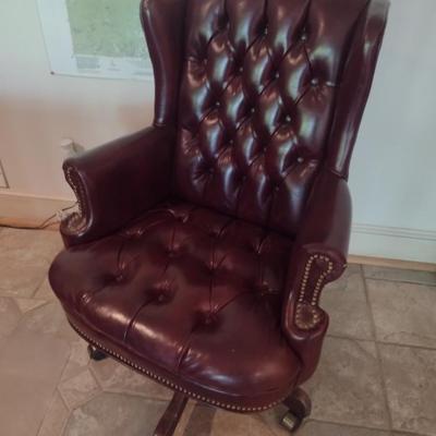 Executive Office Chair Button Back with Brass Tack Accents