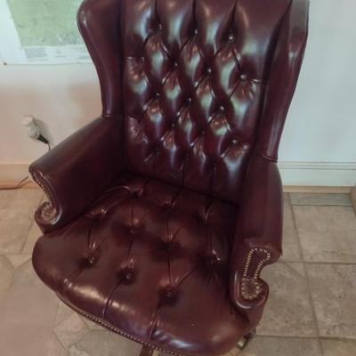 Executive Office Chair Button Back with Brass Tack Accents