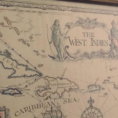 Framed West Indies Map