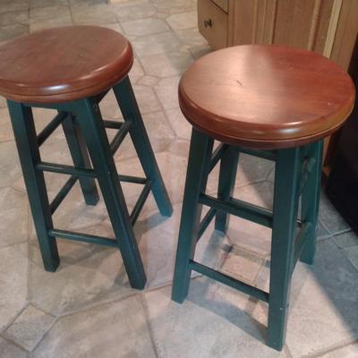 Pair of Solid Wood Swivel Stools