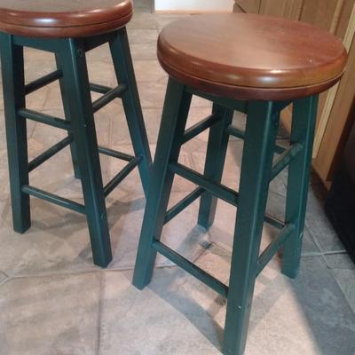 Pair of Solid Wood Swivel Stools
