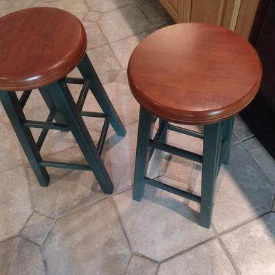 Pair of Solid Wood Swivel Stools