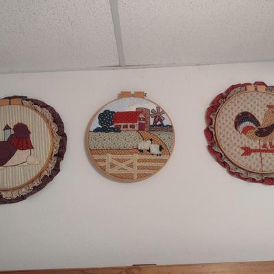 Set of Three Needlework Farm/Barnyard Wall Art