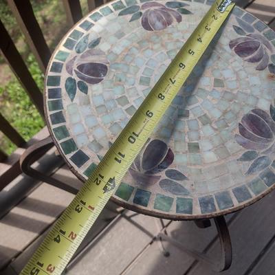 Pair of Matching Mosaic Tile Top Metal Base Plant Stands