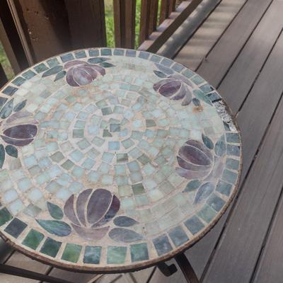 Pair of Matching Mosaic Tile Top Metal Base Plant Stands