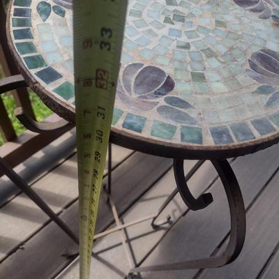 Pair of Matching Mosaic Tile Top Metal Base Plant Stands