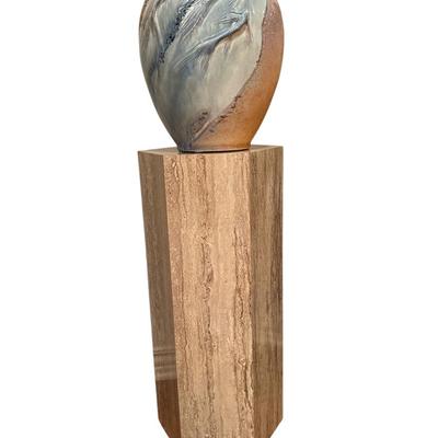 Art Pottery Vase with Koi fish relief/ and stand