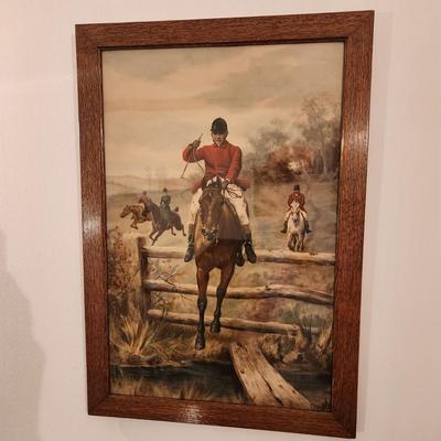 2 Oak Wood Framed Fox Hunt Hunting Scene Check out the Frames